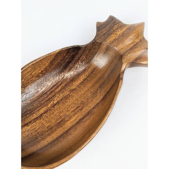 Set of 2 Vtg Handcarved Wood Bowls | MCM Wood Trinket Dish Pineapple Tidbit Tray - Picture 8 of 10
